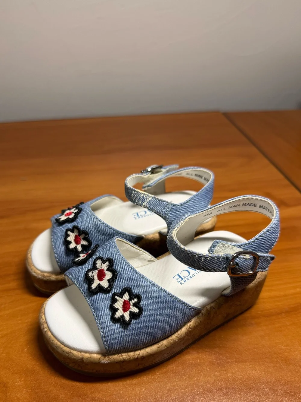 The Chidrens Place Girls Toddler Sandal Denim Strappy Ankle Floral Platform 5M
